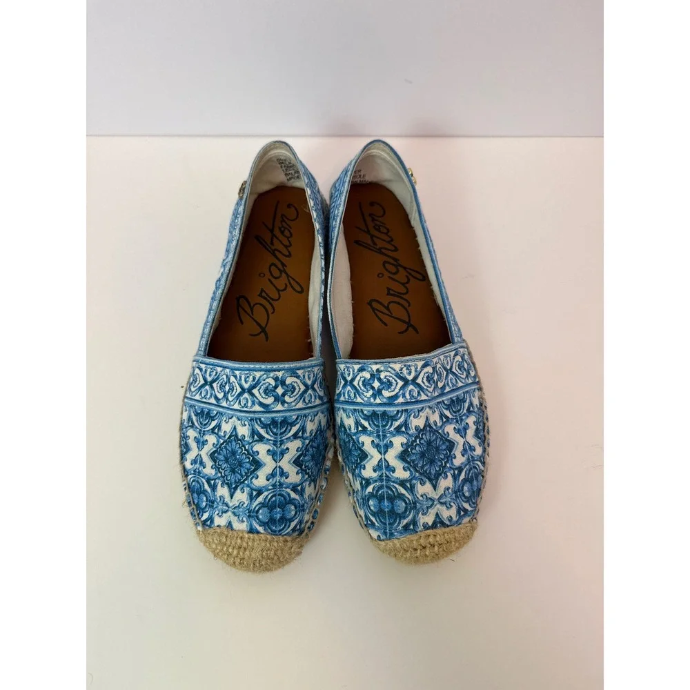 Brighton Belina Blue White Tile Print Espadrille Slip On Flats Shoes Womens 7